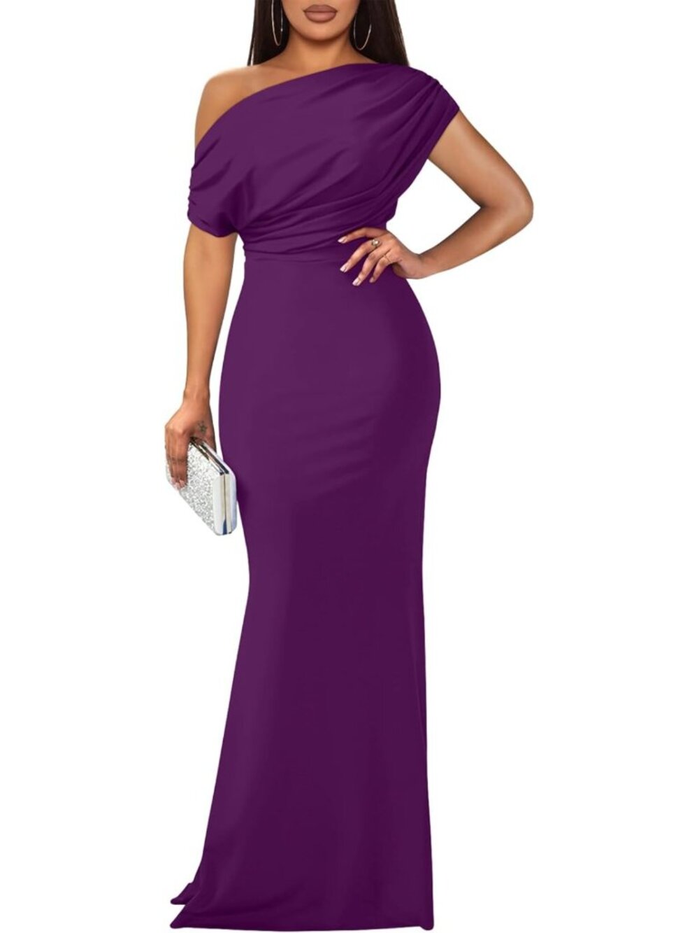Purple Off Shoulder Mermaid Long Formal Evening Prom Party Gown Sz M-XXL